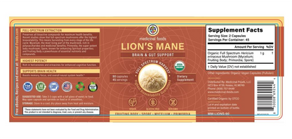 Lion's Mane Mushroom Capsules supplement facts label