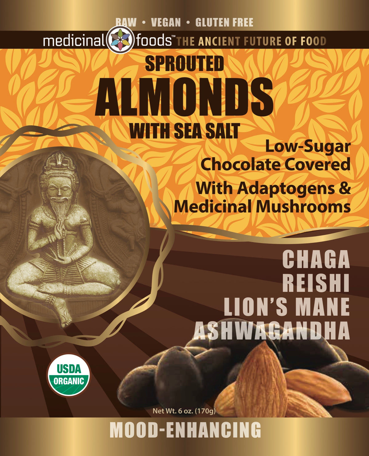 Chocolate Covered Sprouted Almonds 6 oz bag, new packaging