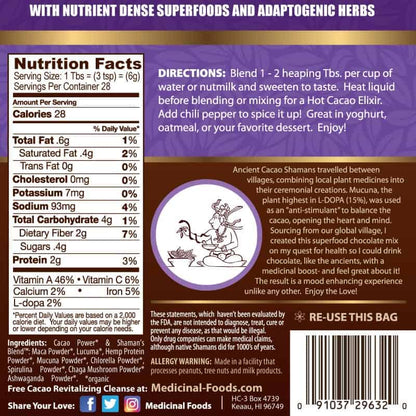 The Original Cacao Elixir supplement facts label