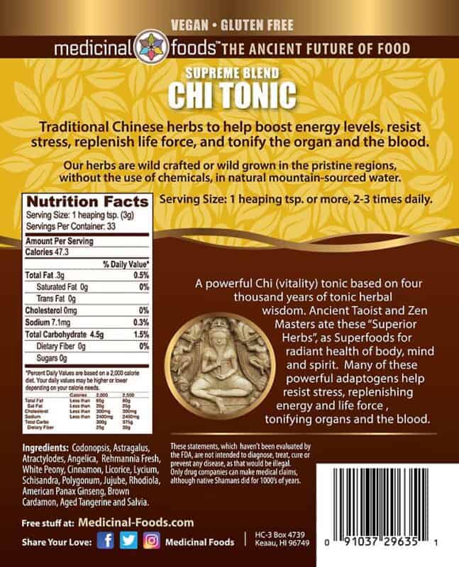 Chi Tonic supplement facts label