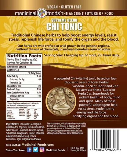Chi Tonic supplement facts label