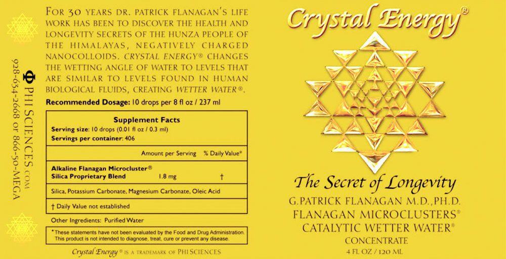 Crystal Energy Silica Mineral Concentrate supplement facts label