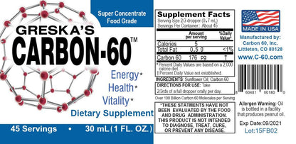 Greska's Carbon-60 (C60) in Sunflower Oil supplement facts label