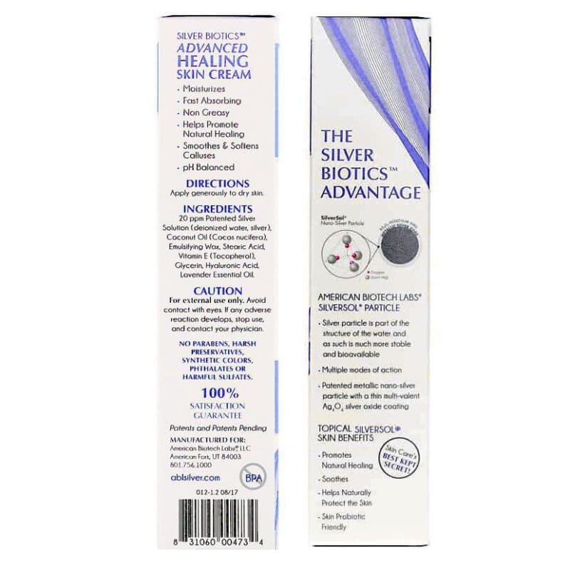 Nano Silver Lavender Skin Cream by Silver Biotics supplement facts label