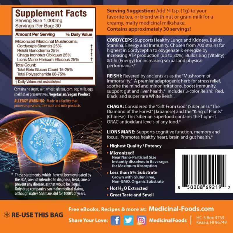 Micro Shrooms Micronized Mushroom Blend: Reishi supplement facts label