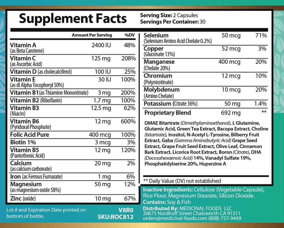 NEUR-ON Brain & Focus Formula supplement facts label