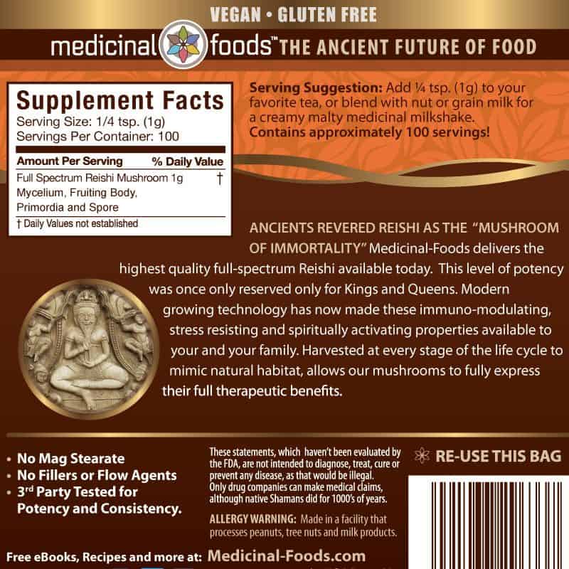 Reishi Mushroom Powder supplement facts label
