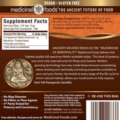 Reishi Mushroom Powder supplement facts label