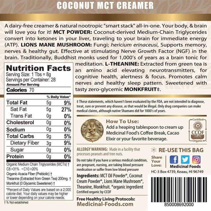Smart Cream supplement facts label